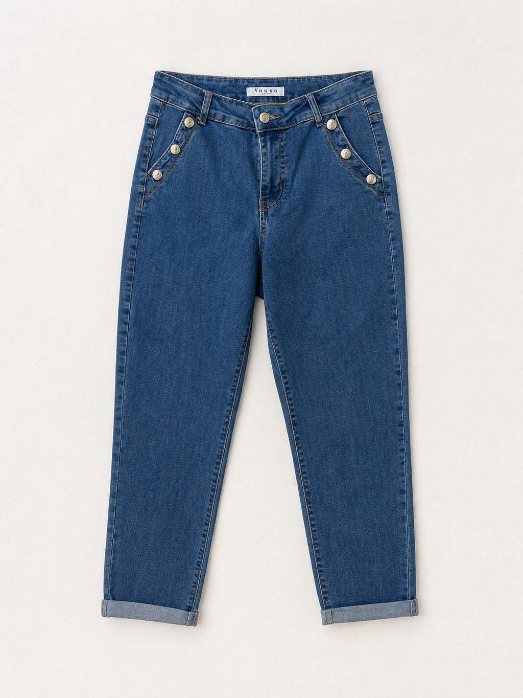 Jean Mom Fit – Boutons Argentés aux Poches