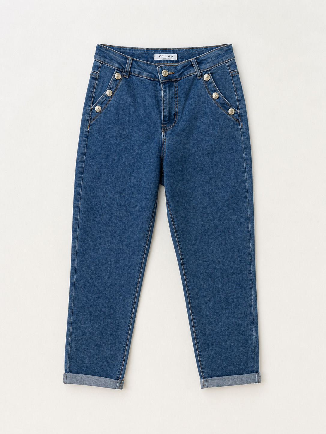 Jean Mom Fit – Boutons Argentés aux Poches