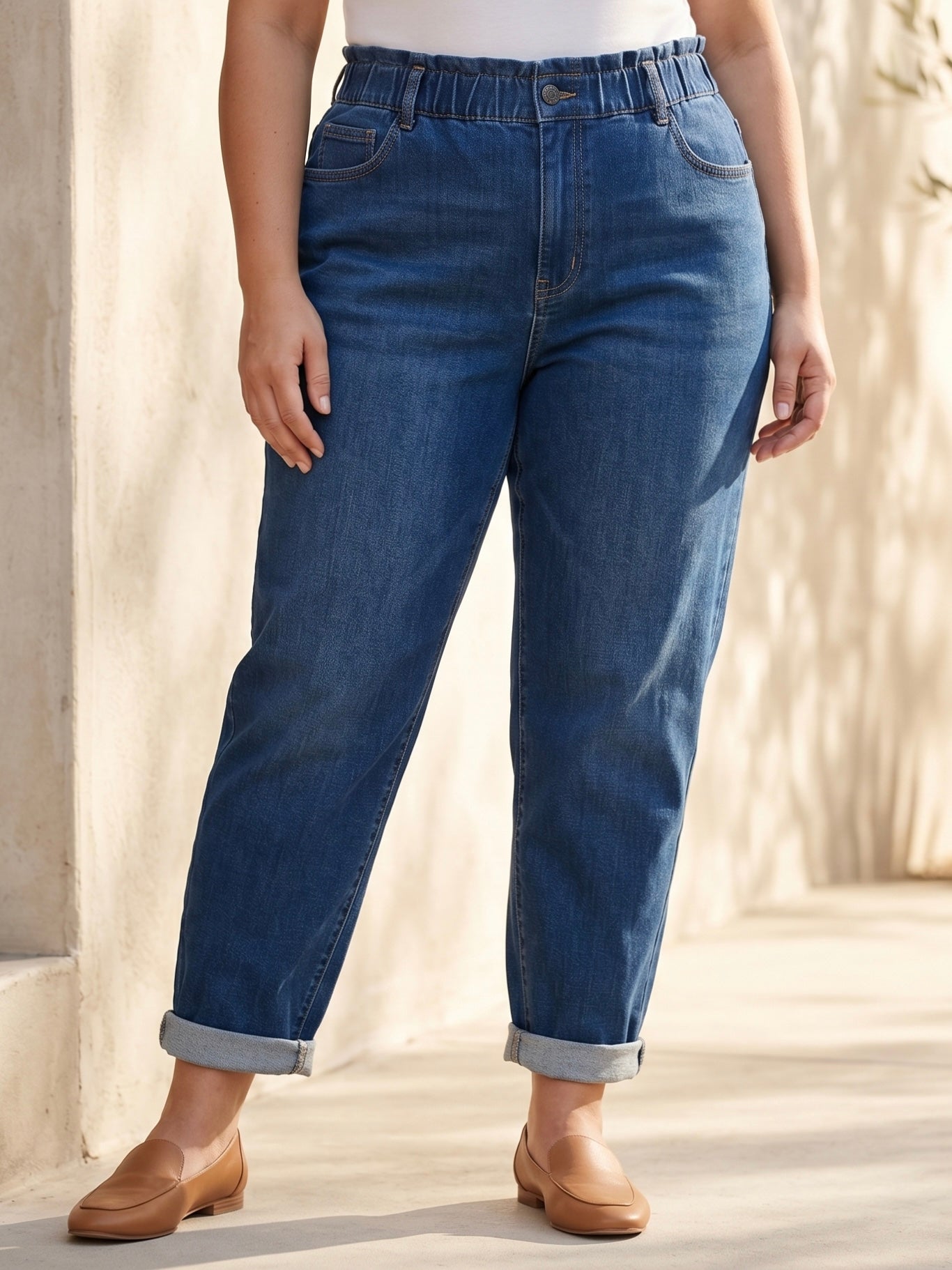 Jean Mom Fit – Grande Taille – Ceinture Élastiquée