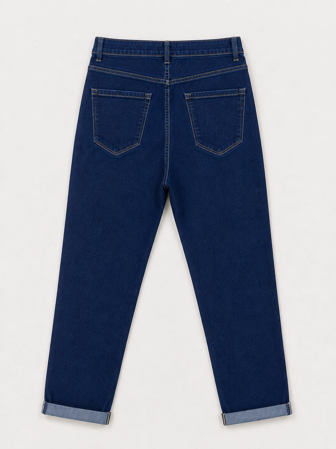 Jean Mom Fit – Boutons Dorés aux Poches – Bleu Brut