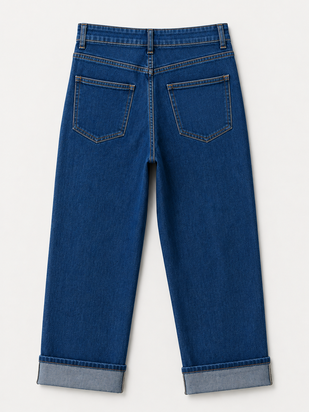 Jean Wide Leg 7/8ème – Grand Revers & Poches Plaquées Boutons Dorées