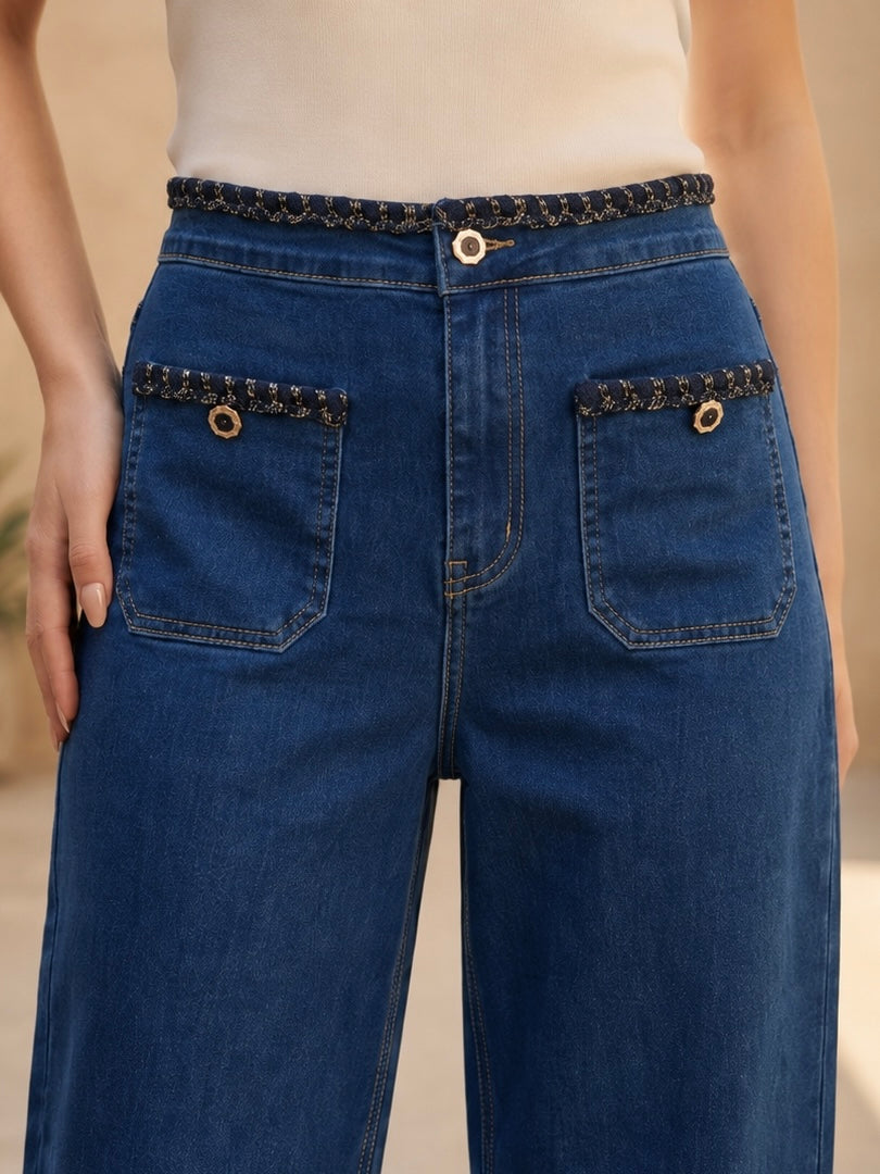 Jean Mom Fit – Poches Plaquées Élégantes