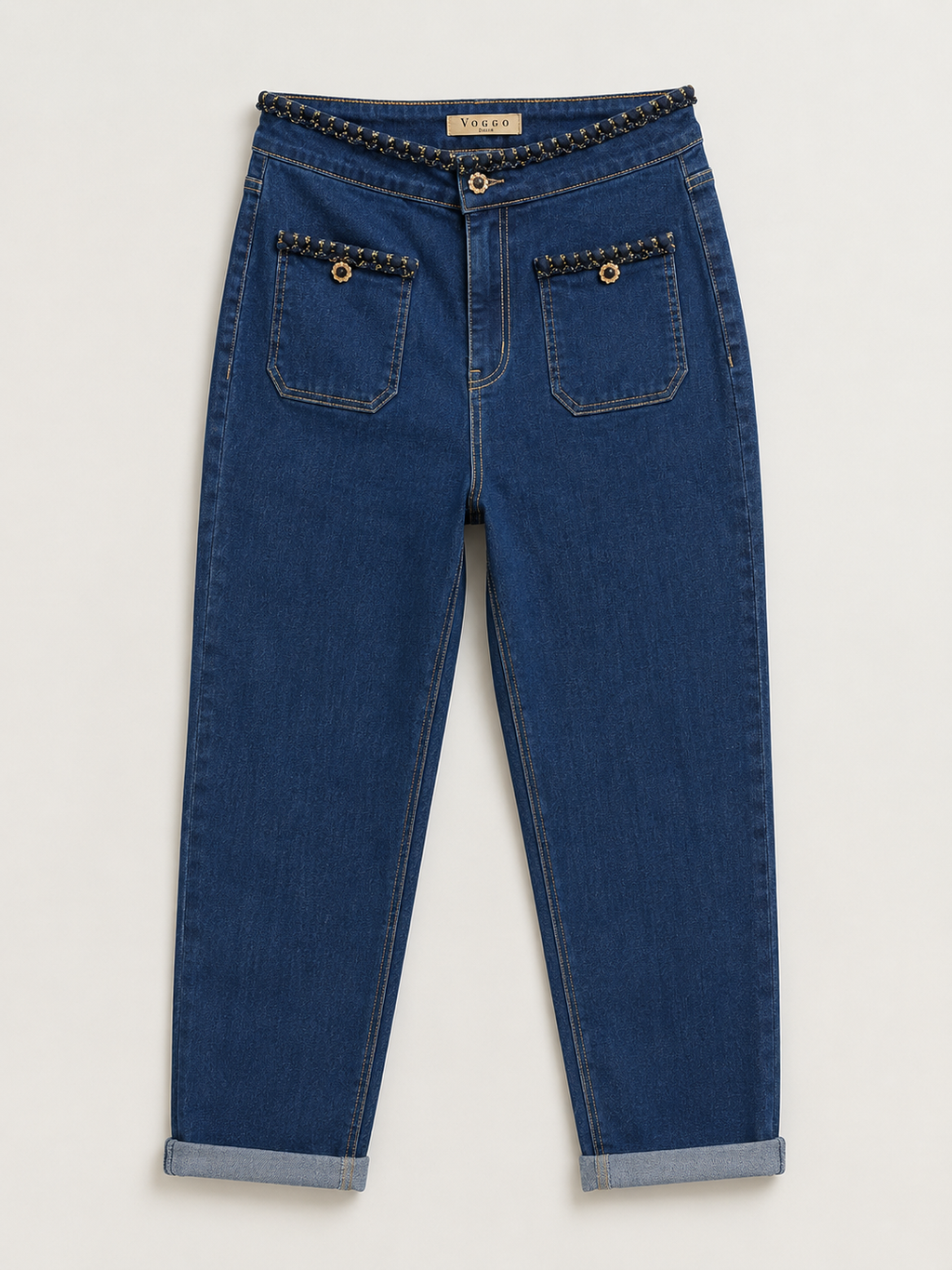Jean Mom Fit – Poches Plaquées Élégantes
