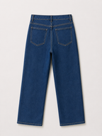 Jean Wide Leg bicolore bleu stone et denim seul sur fond neutre, vue de dos - Voggo