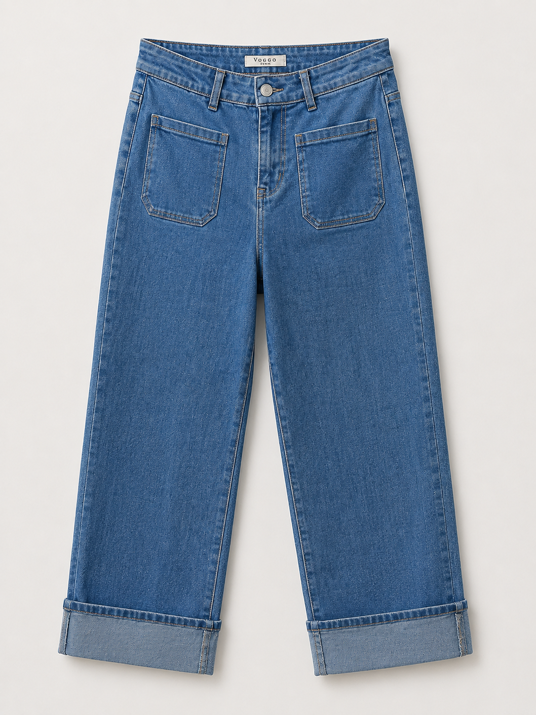 Jean Wide Leg 7/8ème – Grand Revers & Poches Plaquées
