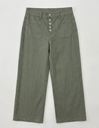 Jean Wide Leg kaki à 5 boutons et poches plaquées porté, vue de dos - Voggo