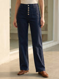 Jean Wide Leg – 5 Boutons & Poches Plaquées