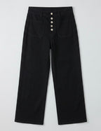 Jean Wide Leg noir à 5 boutons et poches plaquées porté, vue de dos - Voggo