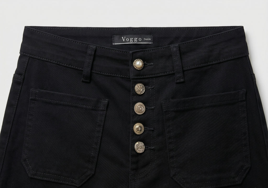 Jean Wide Leg – 5 Boutons & Poches Plaquées