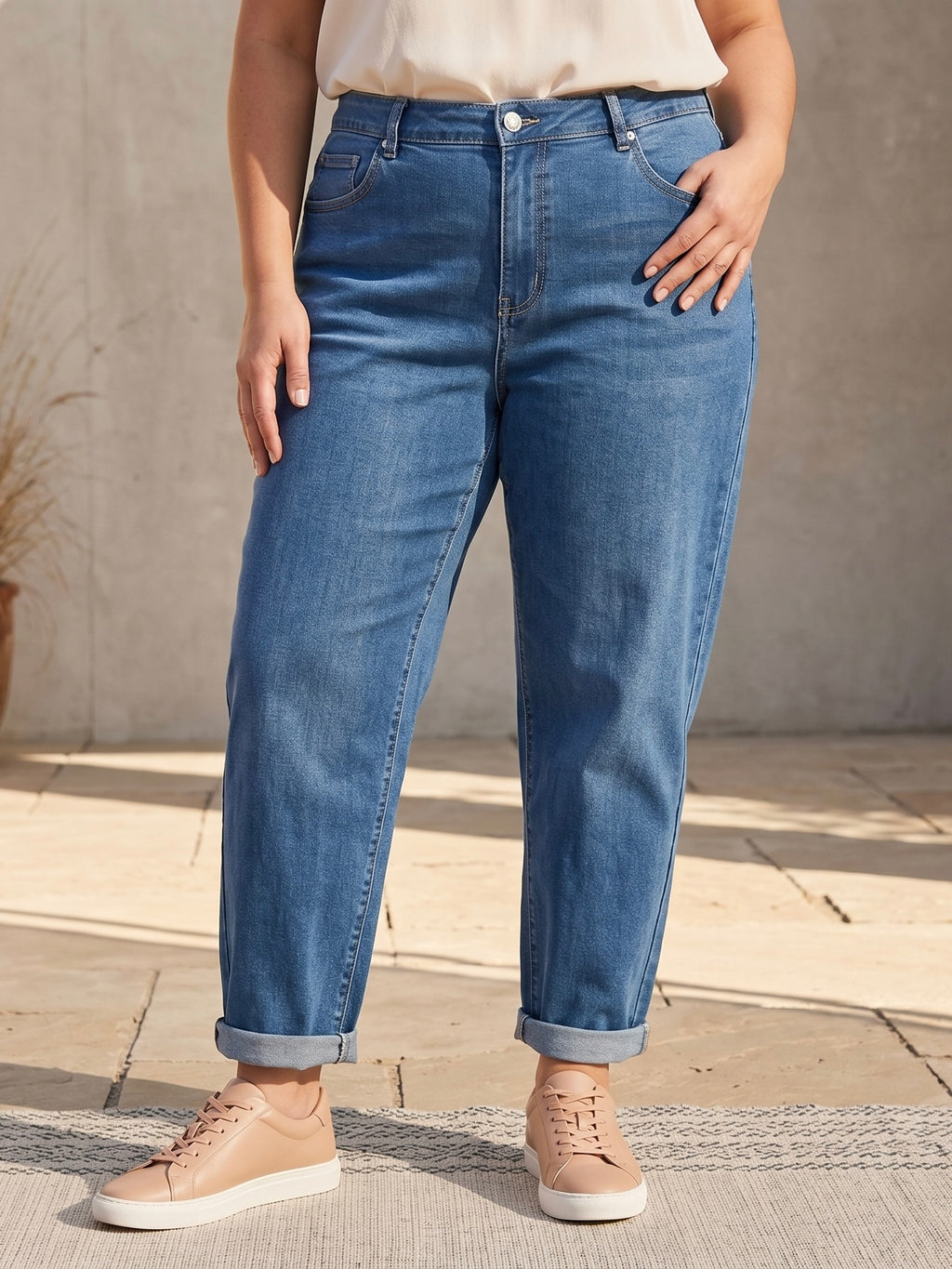 Jean Mom Fit – Grande Taille – Bleu Denim Classique