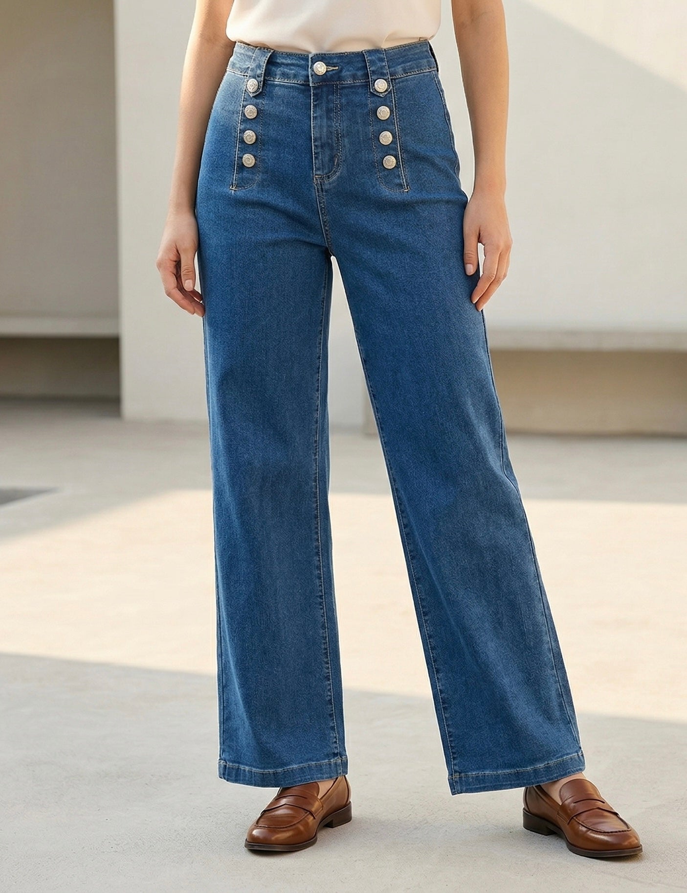 Jean Wide Leg – Boutons Plaqués