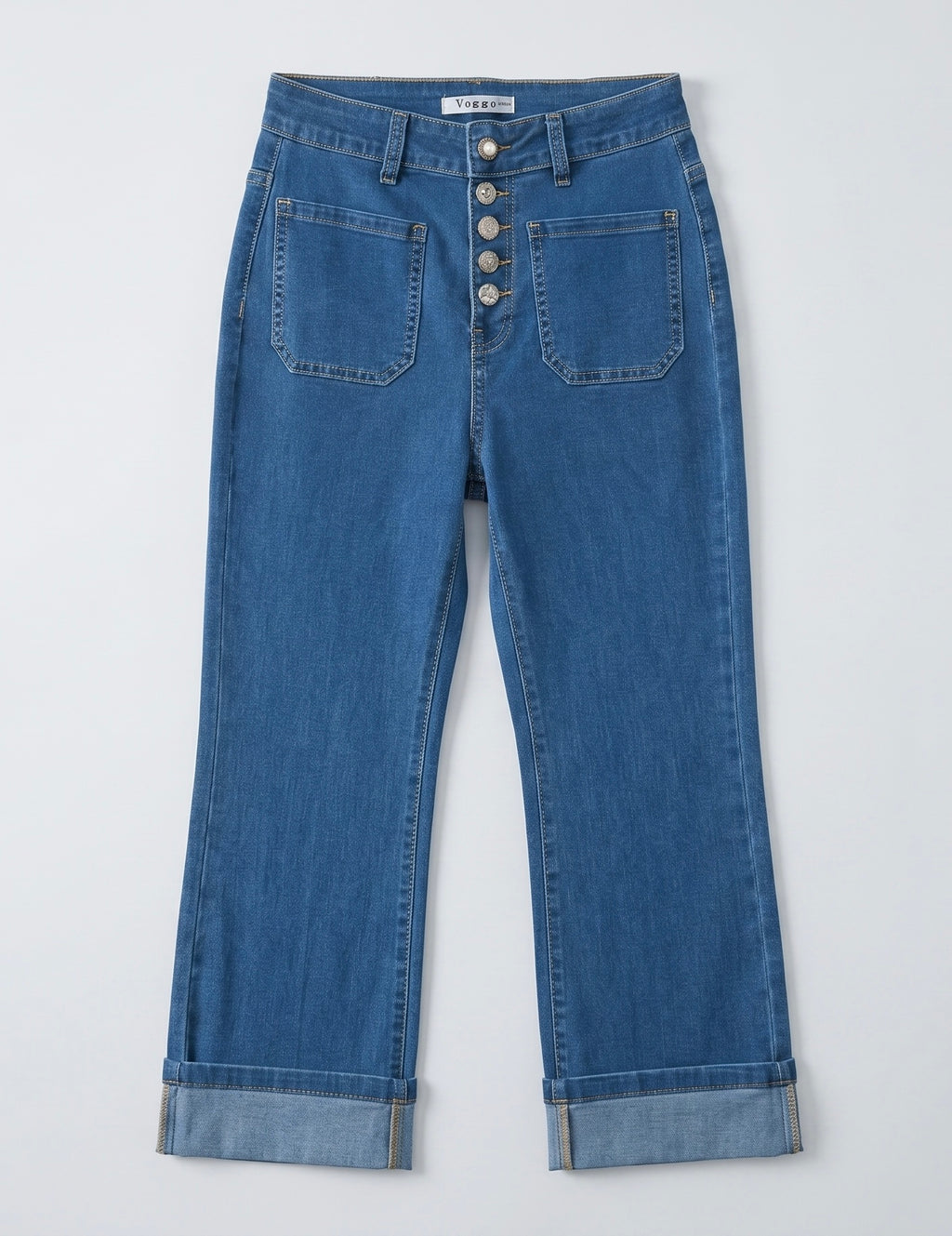 Jean Wide Leg 7/8ème – 5 Boutons & Poches Plaquées
