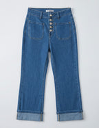 Jean Wide Leg 7/8 à 5 boutons et poches plaquées porté, vue de dos - Voggo