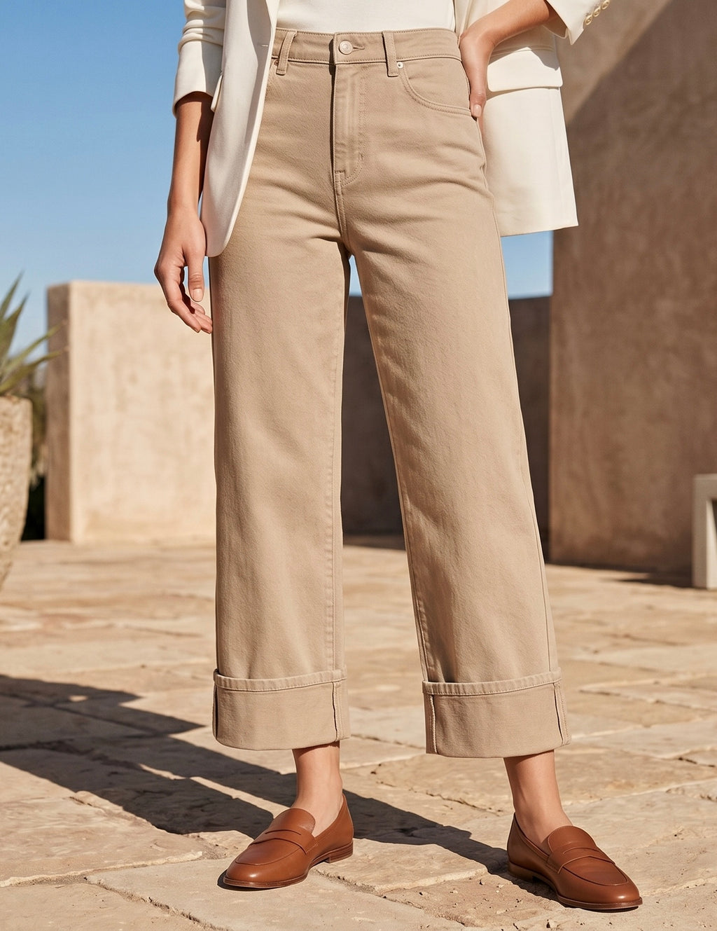 Jean Wide Leg 7/8ème – Grand Revers – Style Moderne