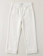 Jean Wide Leg 7/8 blanc à grand revers, style moderne seul sur fond neutre, vue de face - Voggo
