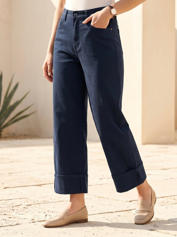 Jean Wide Leg 7/8ème – Grand Revers – Style Moderne