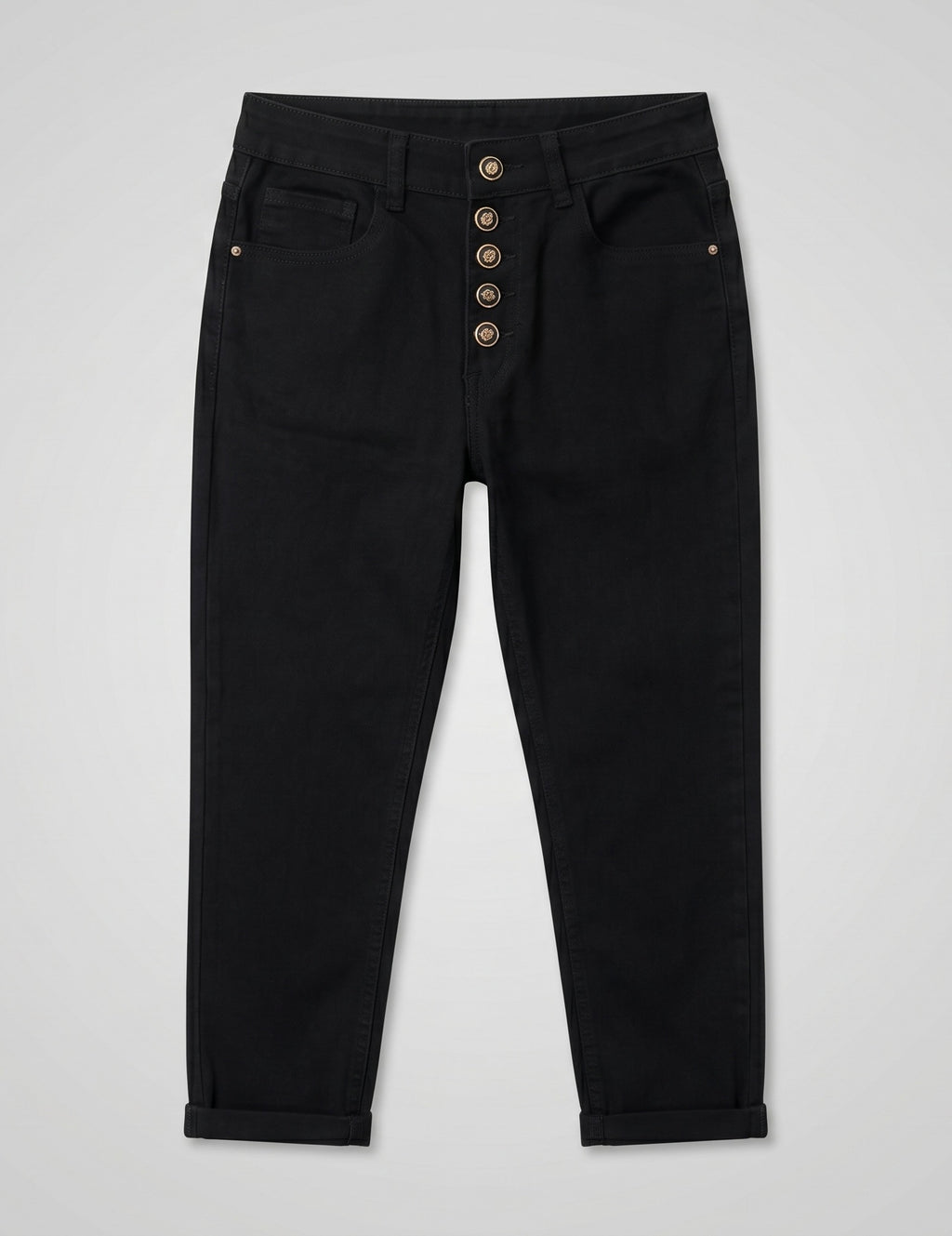 Jean 7/8 Coupe Slim – 5 Boutons Élégants – Noir