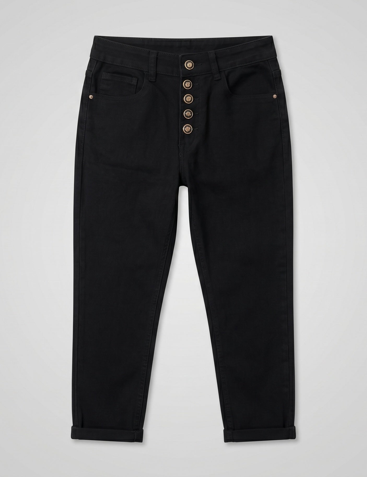 Jean 7/8 Coupe Slim – 5 Boutons Élégants – Noir
