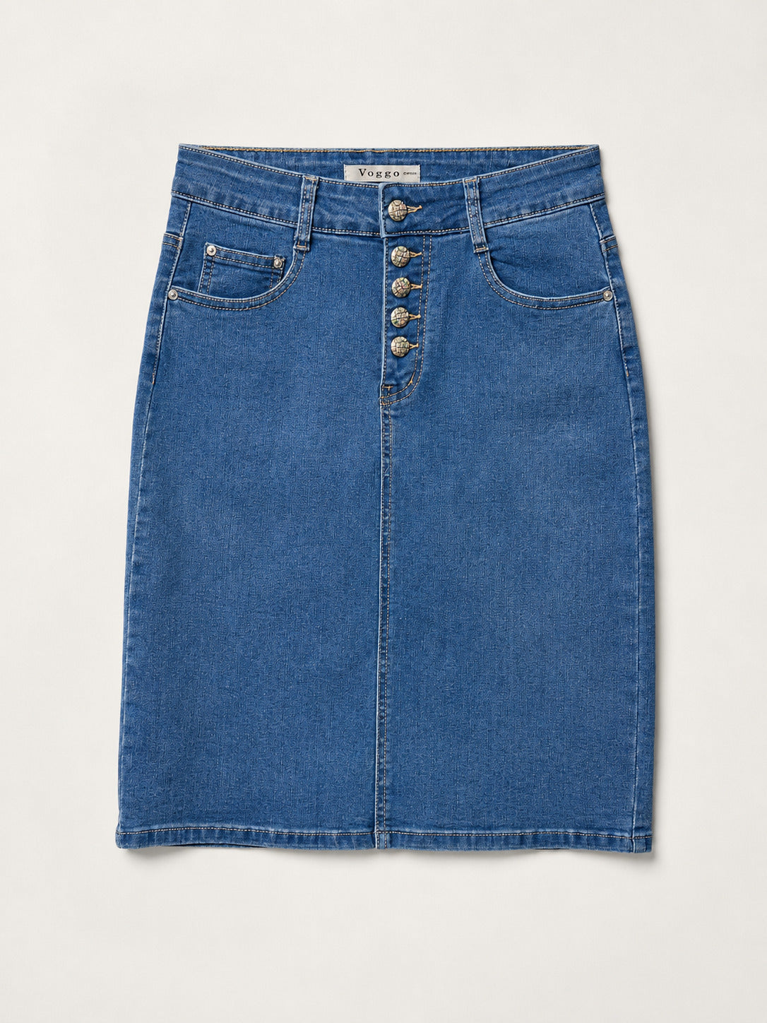 Jupe Courte en Jean – 5 Boutons Élégants & Fente Arrière