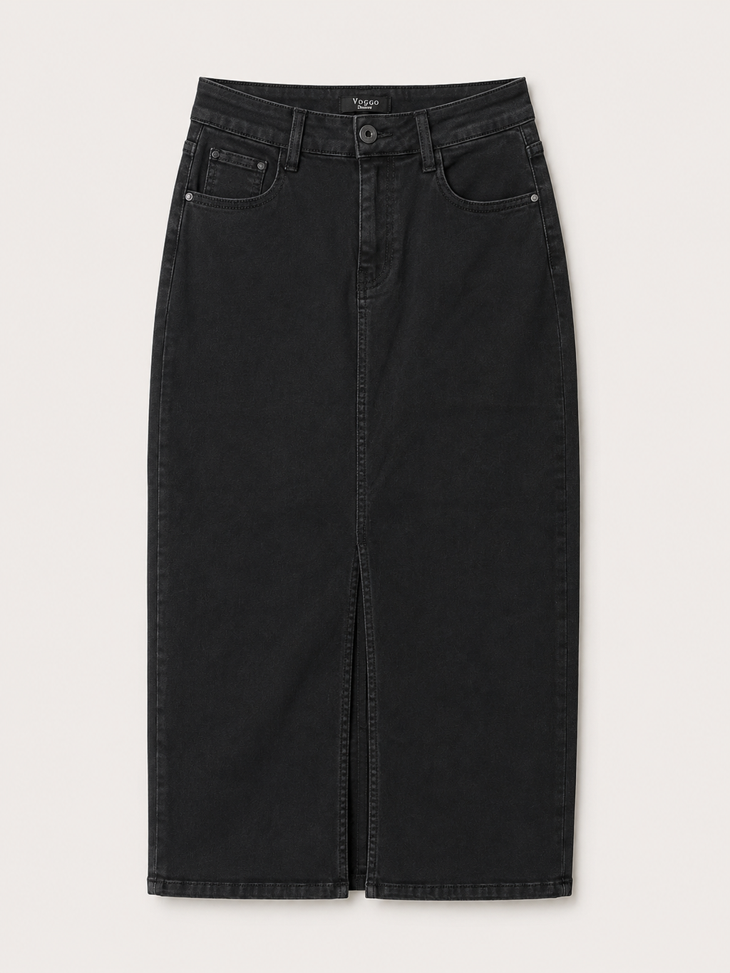 Jupe Longue en Jean – Fente Avant – Noir