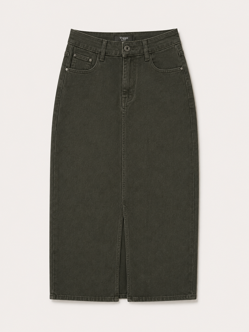 Jupe Longue en Jean – Fente Avant – Kaki