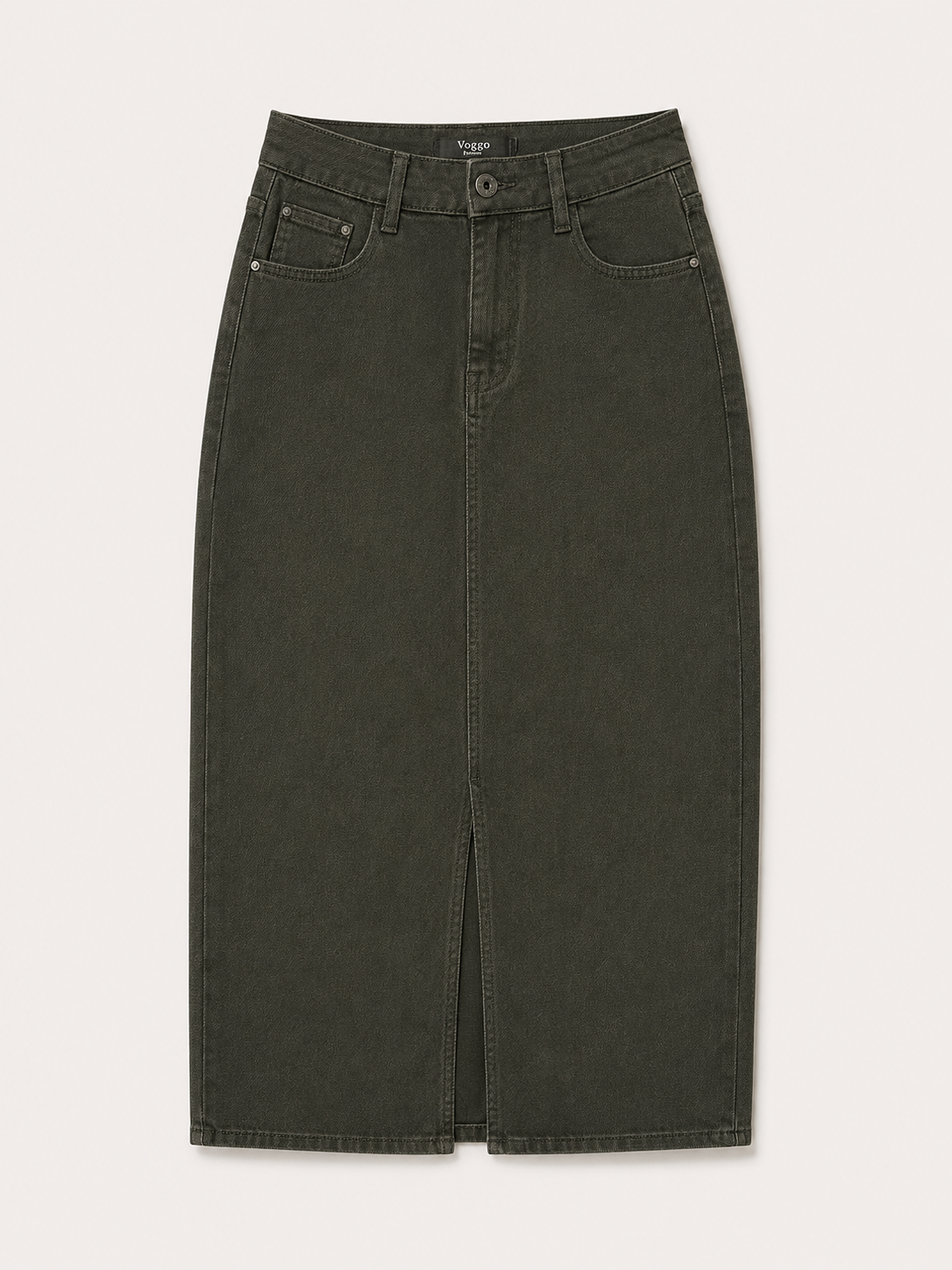 Jupe Longue en Jean – Fente Avant – Kaki