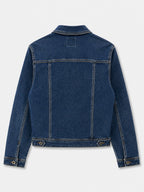 Veste en jean coupe authentique stone seul sur fond neutre, vue de dos - Voggo