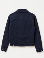 Veste en jean marine seul sur fond neutre, vue de dos - Voggo