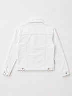 Veste en jean blanc seul sur fond neutre, vue de dos - Voggo