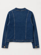 Veste en jean à 4 poches seul sur fond neutre, vue de dos - Voggo