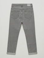 Jean 7/8ème coupe droite gris à 5 boutons seul sur fond neutre, vue de dos - Voggo