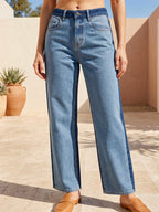 Jean Wide Leg – Bicolore Avant/Arrière – Bleu Stone & Denim