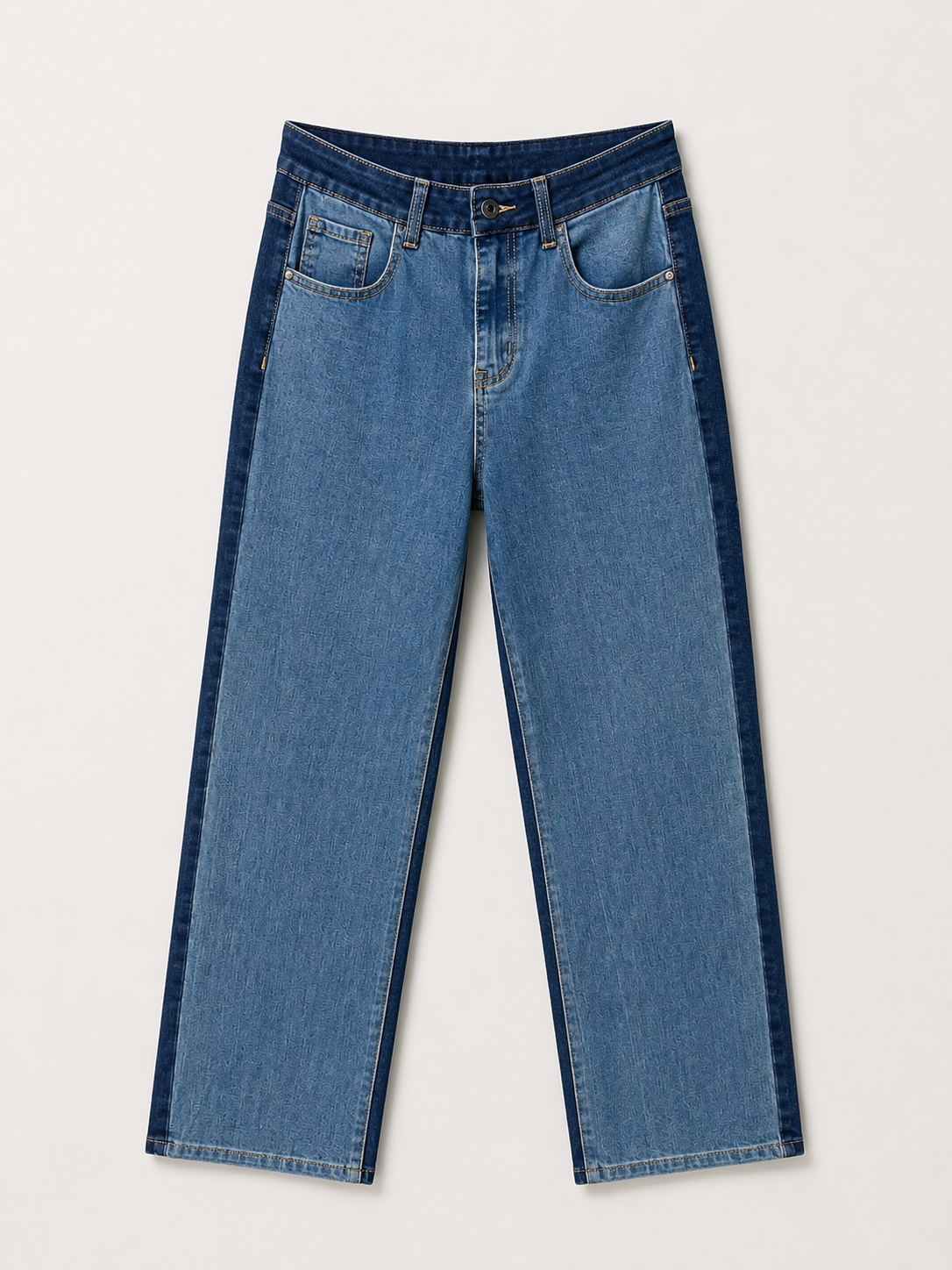 Jean Wide Leg – Bicolore Avant/Arrière – Bleu Stone & Denim