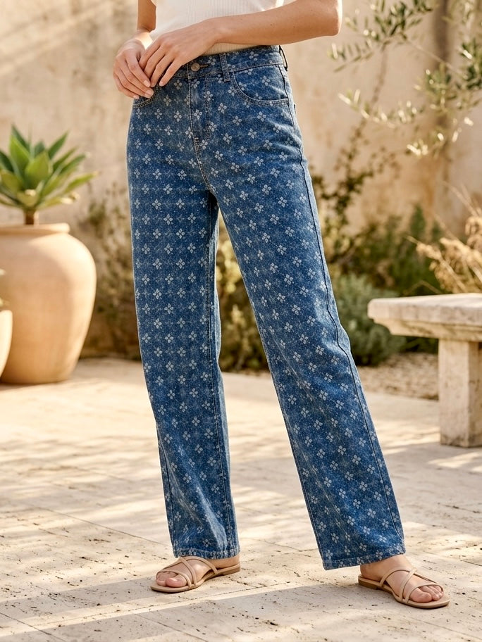 Jean Wide Leg – Motifs Jacquard Imprimés
