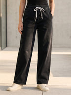 Jean Wide Leg – Taille Élastiquée avec Double Cordons