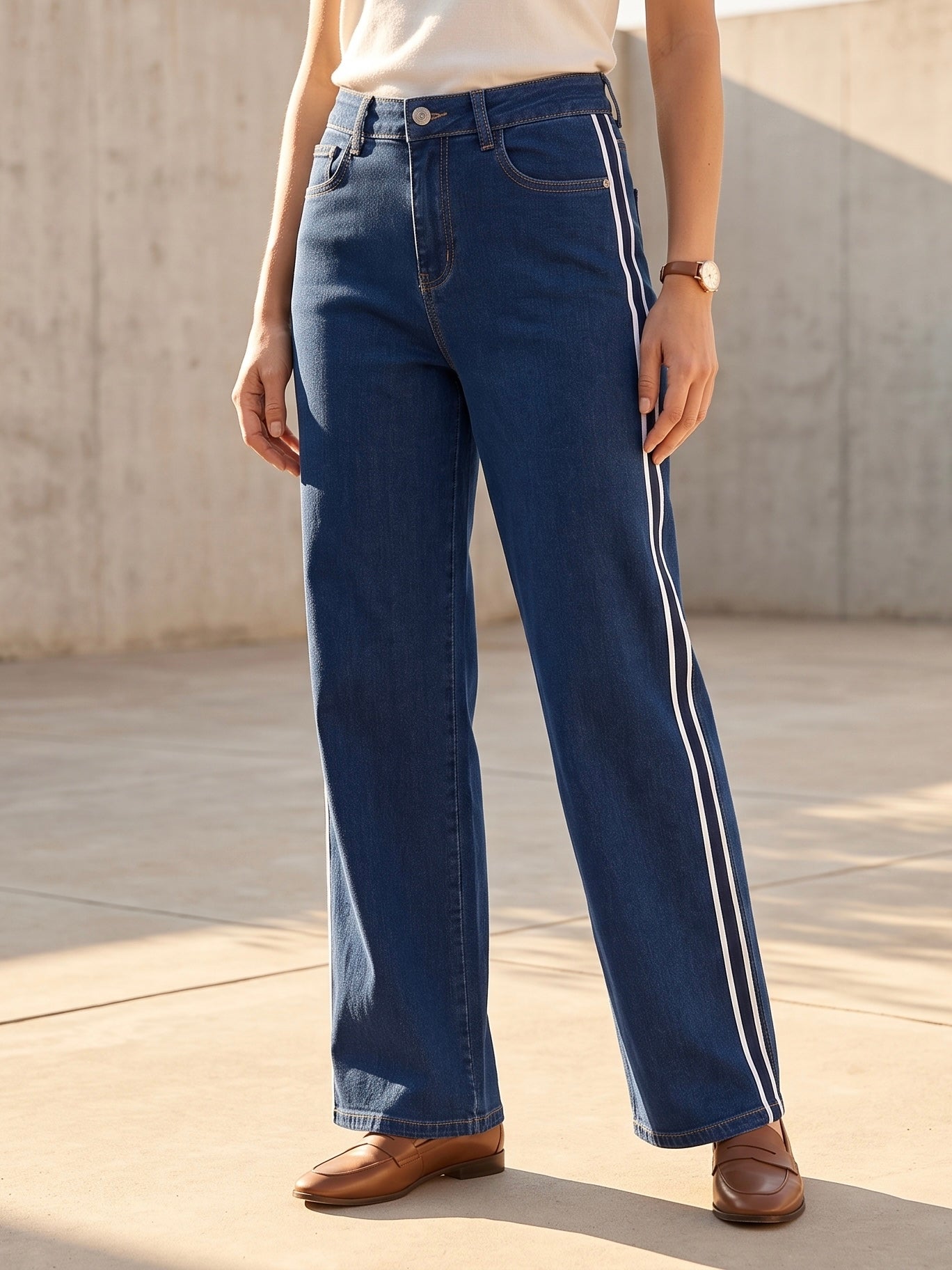 Jean Wide Leg – Bande Blanche Latérale
