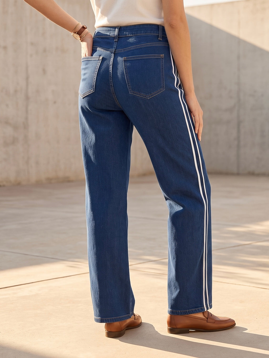 Jean Wide Leg – Bande Blanche Latérale