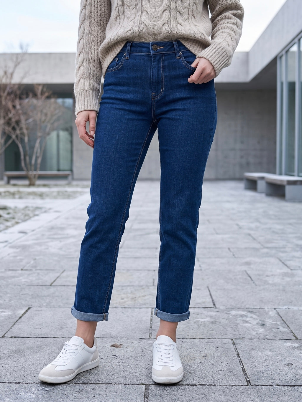 Jean Droit 7/8ème – Effet Push-Up – Bleu Stone