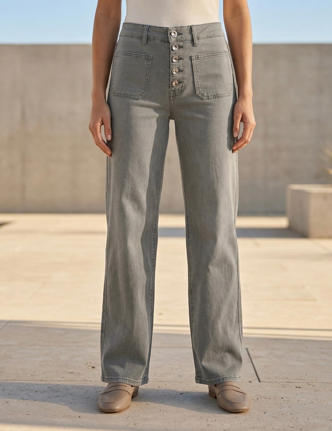 Jean Wide Leg – 5 Boutons Élégants