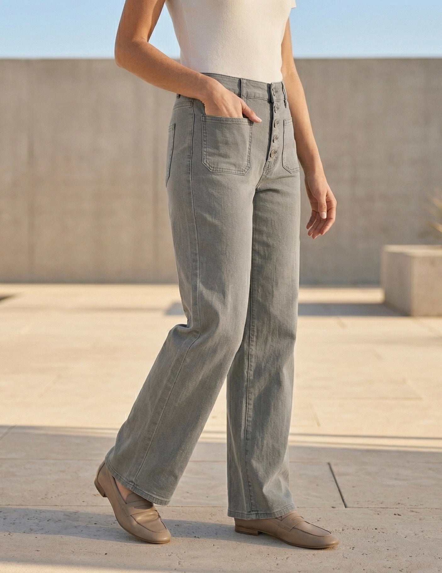 Jean Wide Leg – 5 Boutons Élégants