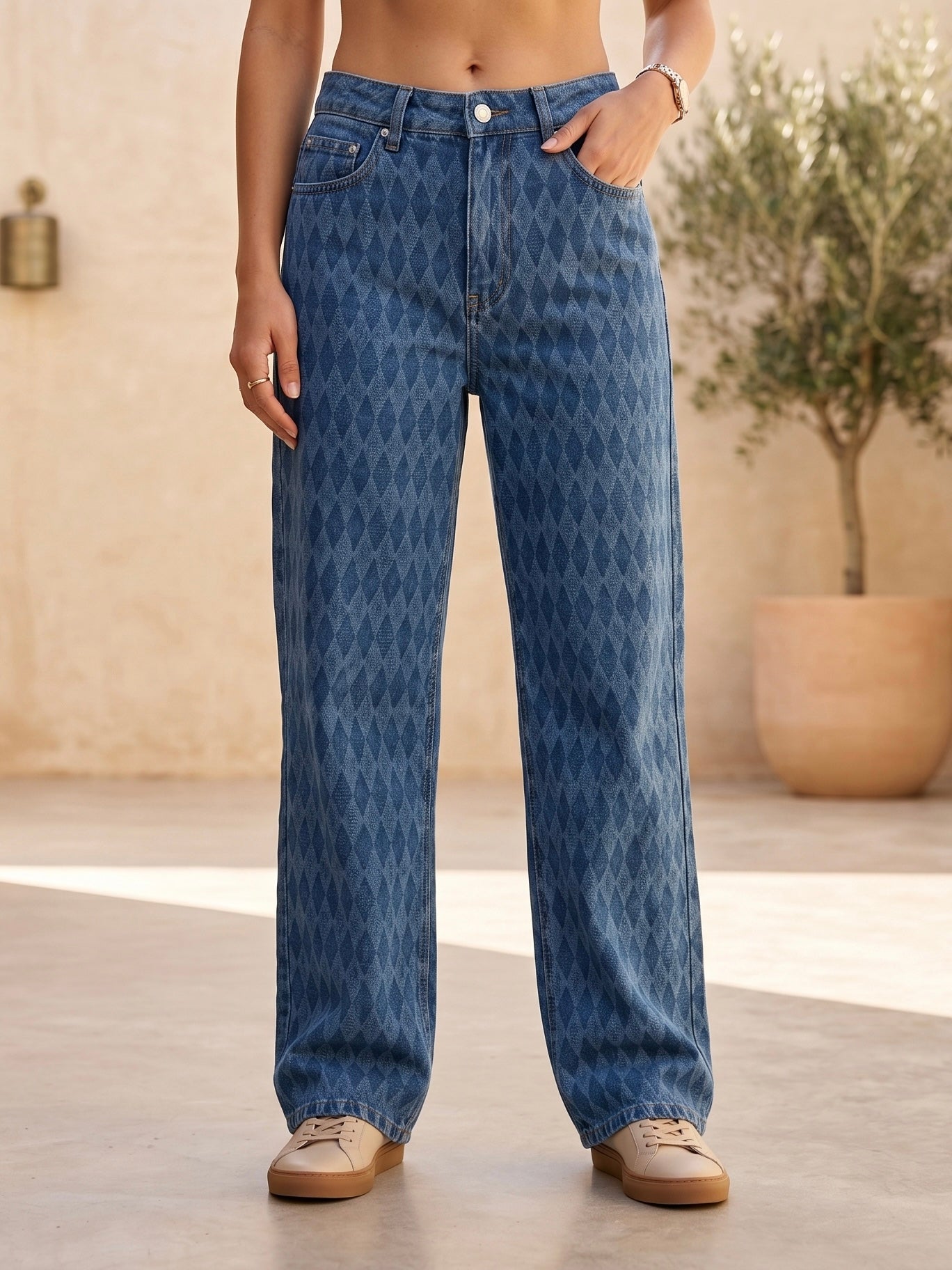 Jean Wide Leg – Jacquard Motif Losange