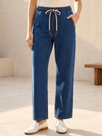 Jean Wide Leg – Taille Élastiquée avec Double Cordons