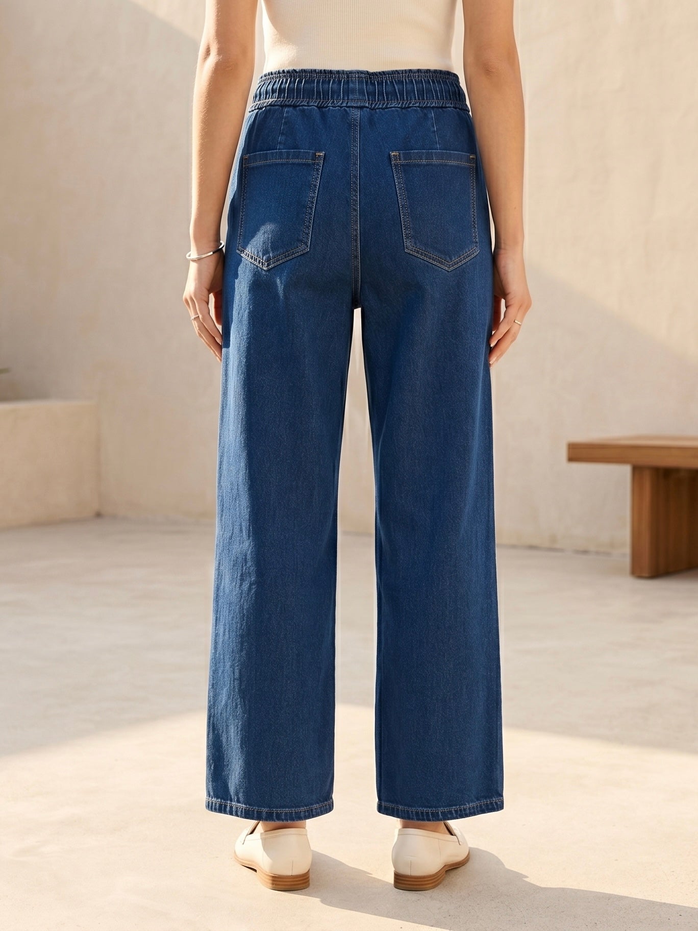 Jean Wide Leg – Taille Élastiquée avec Double Cordons