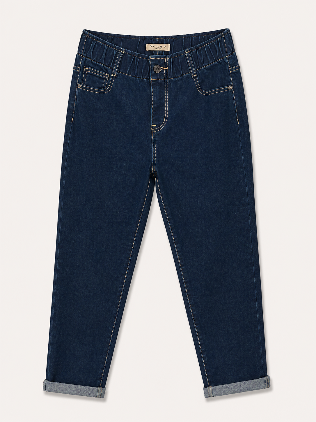 Jean Mom Fit – Ceinture Élastiquée – Bleu Brut