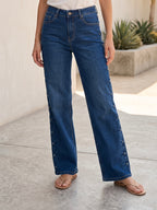 Jean Wide Leg – Détails Perles sur la Longueur