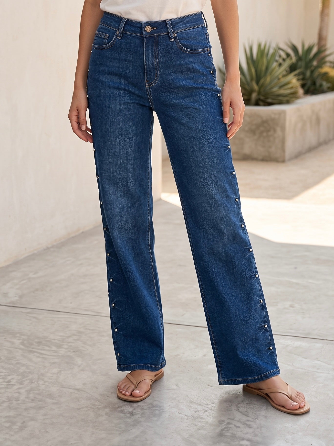 Jean Wide Leg – Détails Perles sur la Longueur