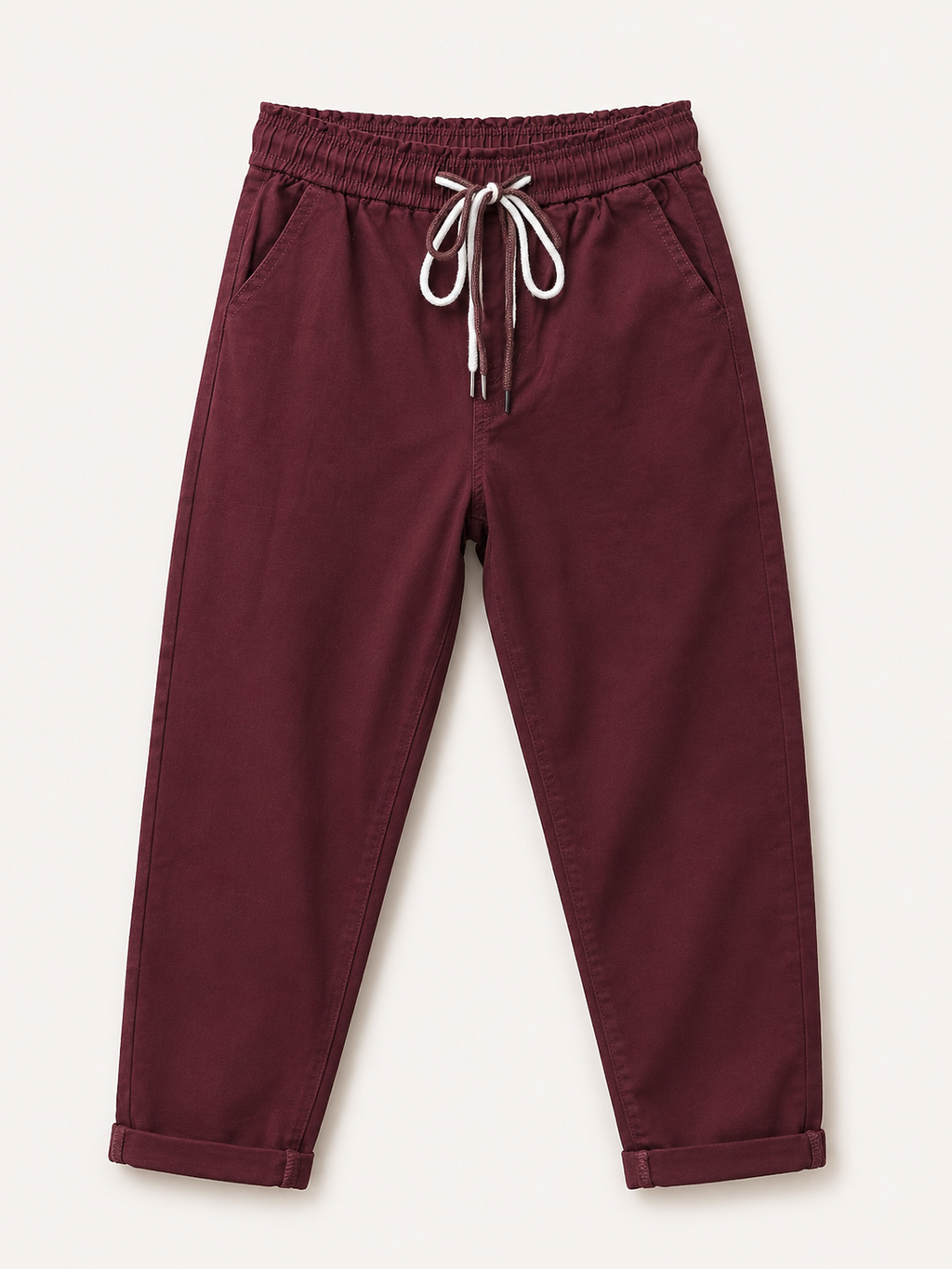 Pantalon Mom Fit – Ceinture Elastiquée & Cordons – Bordeaux