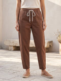 Pantalon Mom Fit – Ceinture Elastiquée & Cordons – Taupe