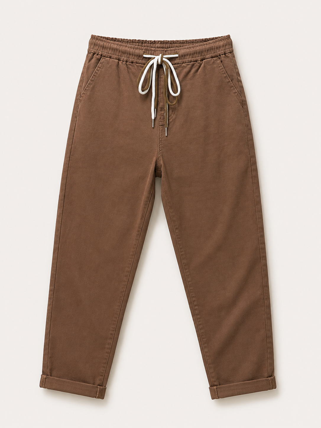 Pantalon Mom Fit – Ceinture Elastiquée & Cordons – Taupe