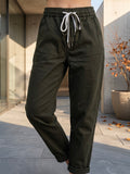 Pantalon Mom Fit – Ceinture Elastiquée & Cordons – Vert Foncé